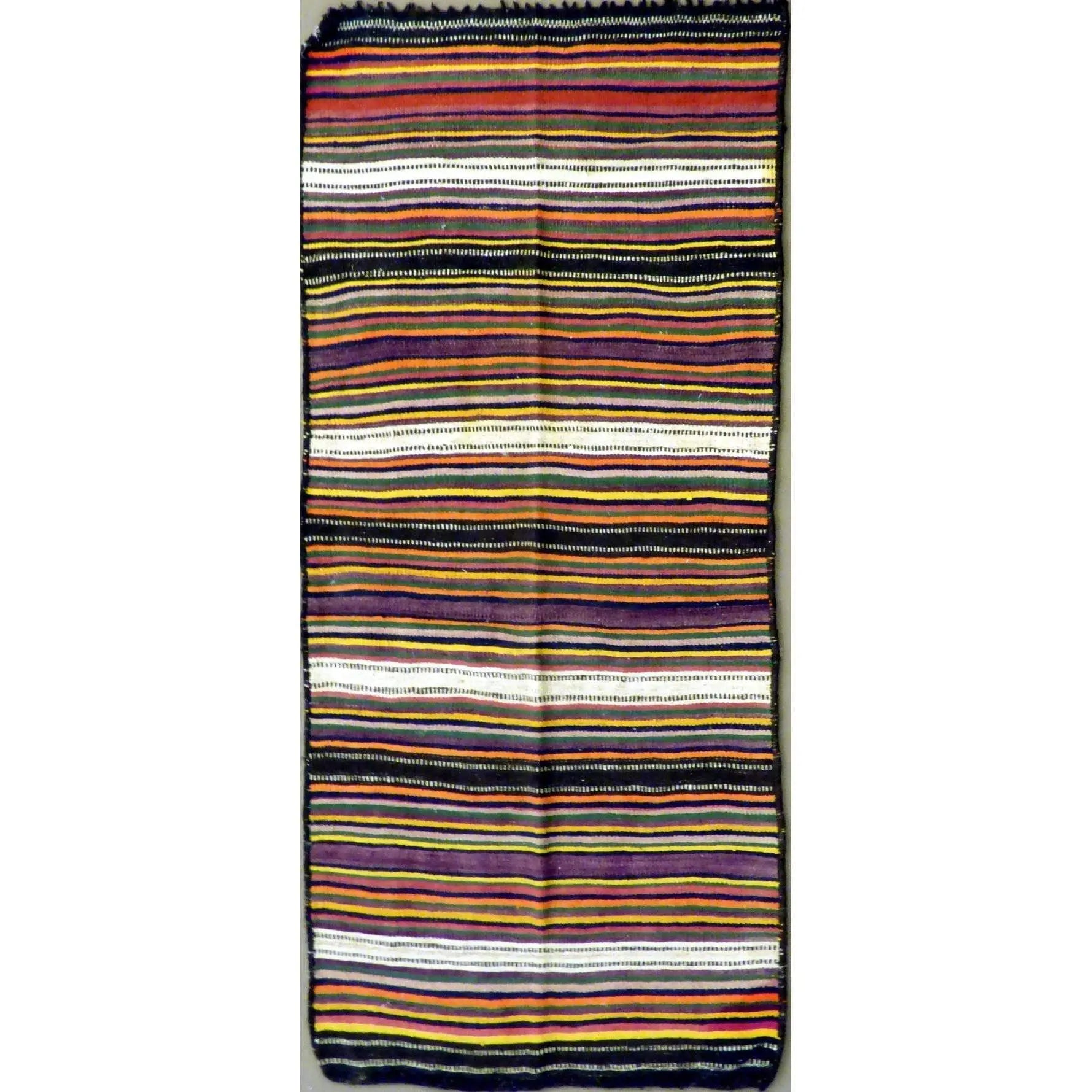 One Of The Kind Authentic Hand-Knotted Sanandaj Vintage Kilim 7'0" X 3'3"